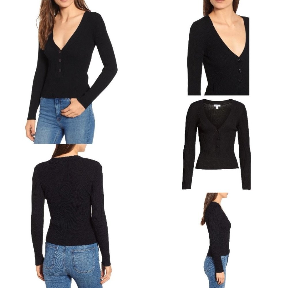 Leith Rib Henley Sweater in Black (NWT)